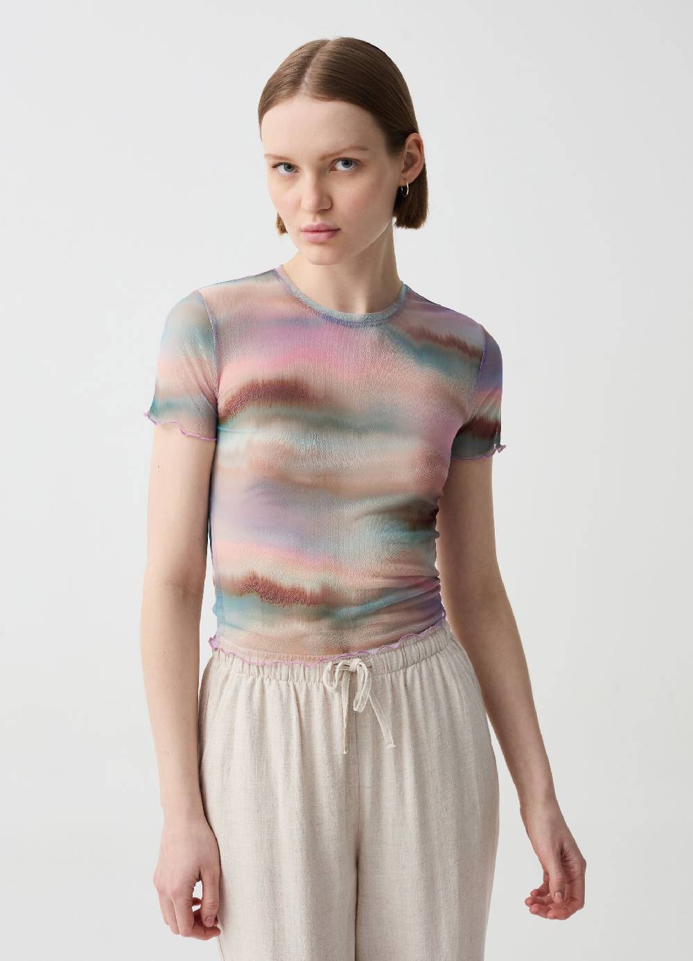 Ovs T-shirt In Mesh Degrade Con Profili Ondulati