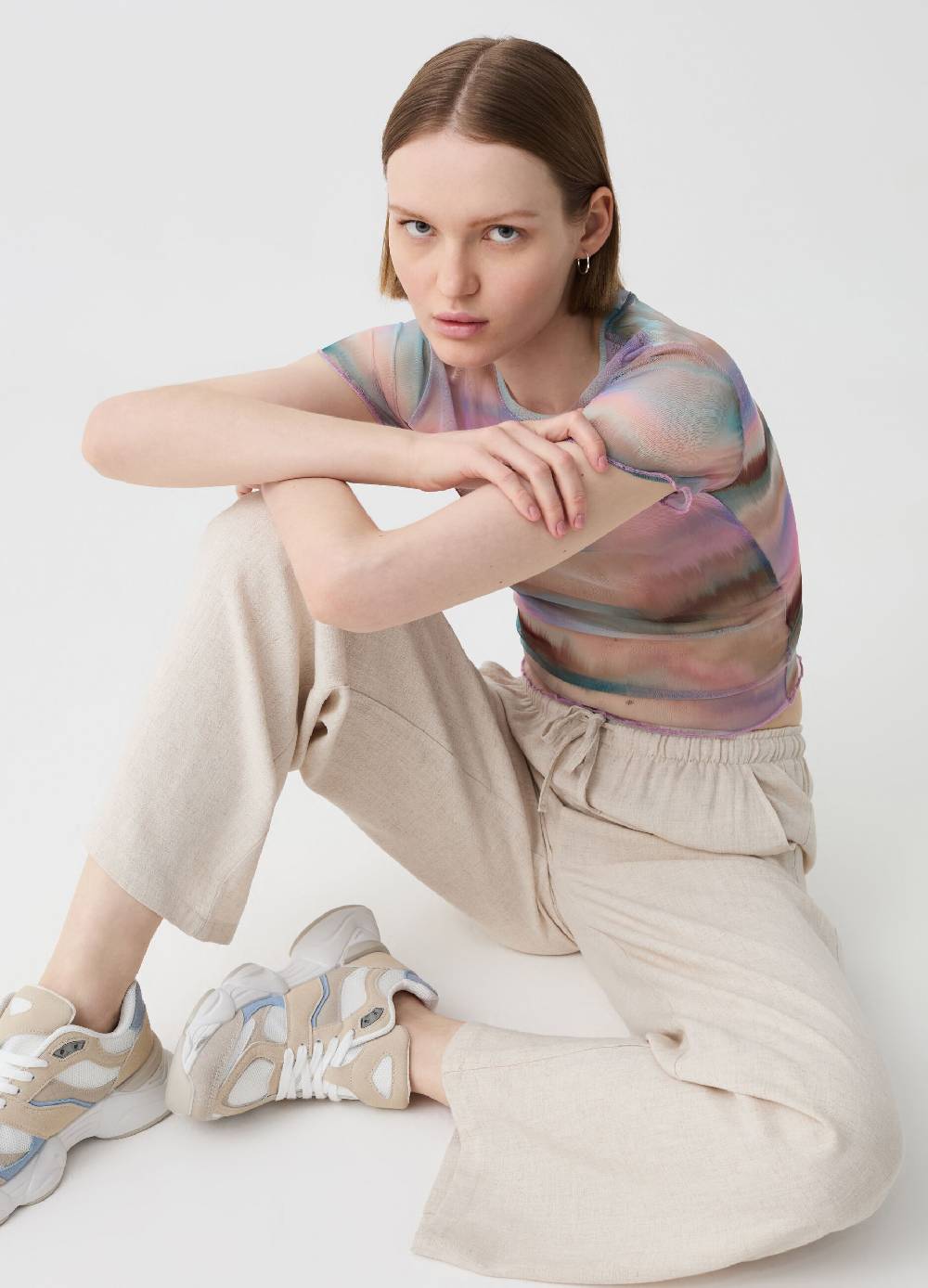 Ovs T-shirt in mesh degrade con profili ondulati