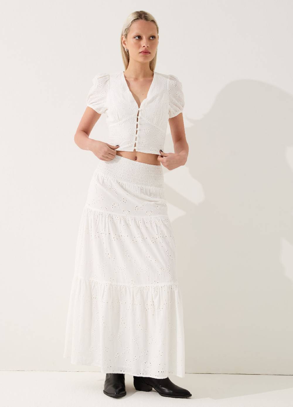 Ovs T-shirt in sangallo con bottoni