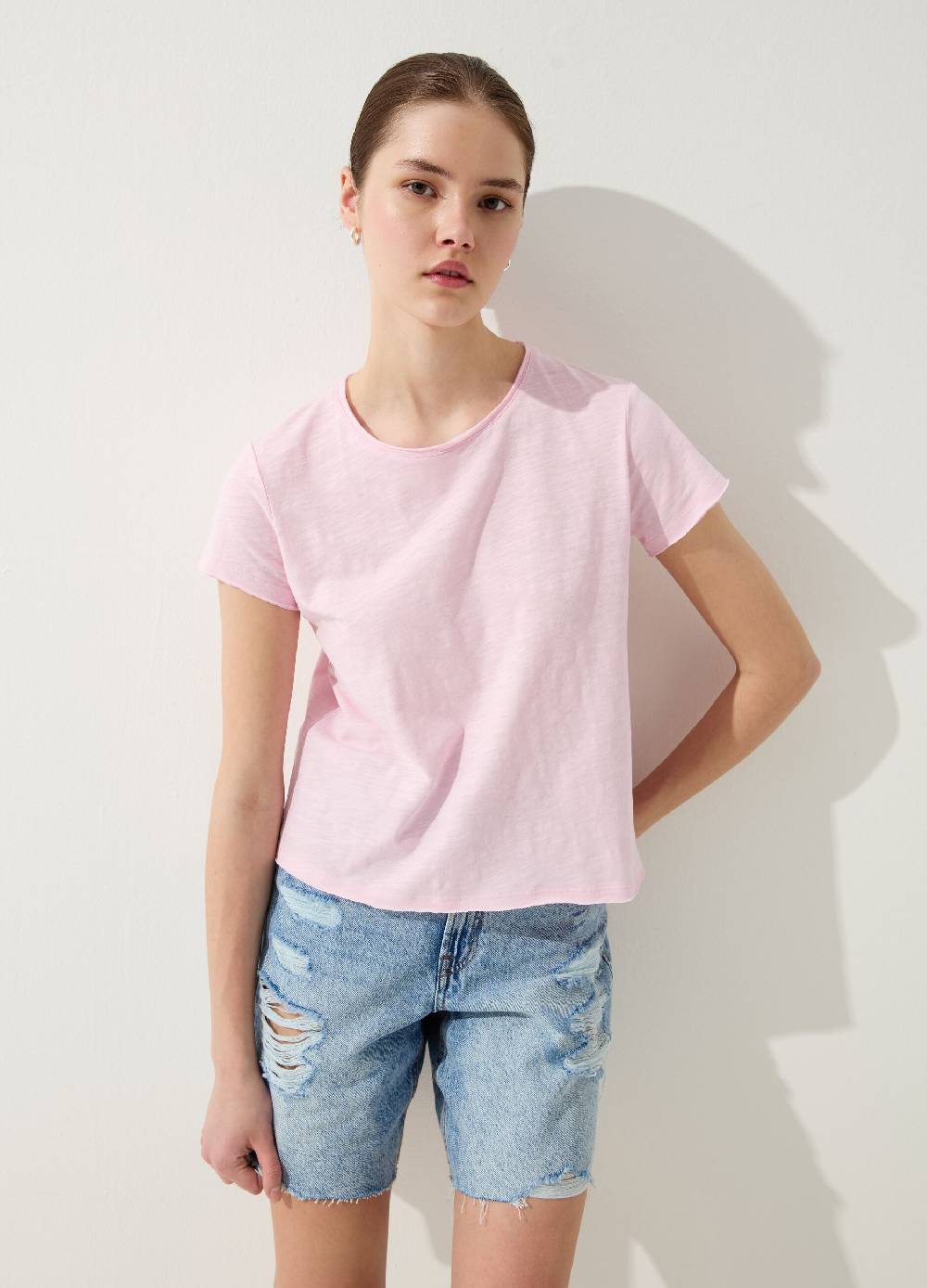 Ovs T-shirt In Slub Jersey Con Scollo Rotondo