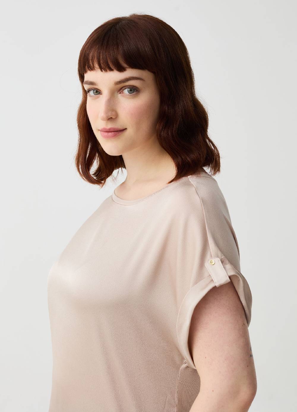 Ovs T-shirt In Viscosa Con Fronte In Satin Curvy