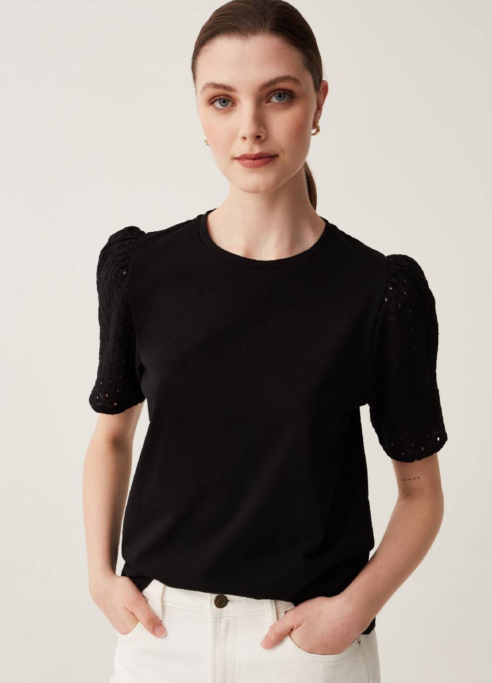 Ovs T-shirt maniche a palloncino in sangallo