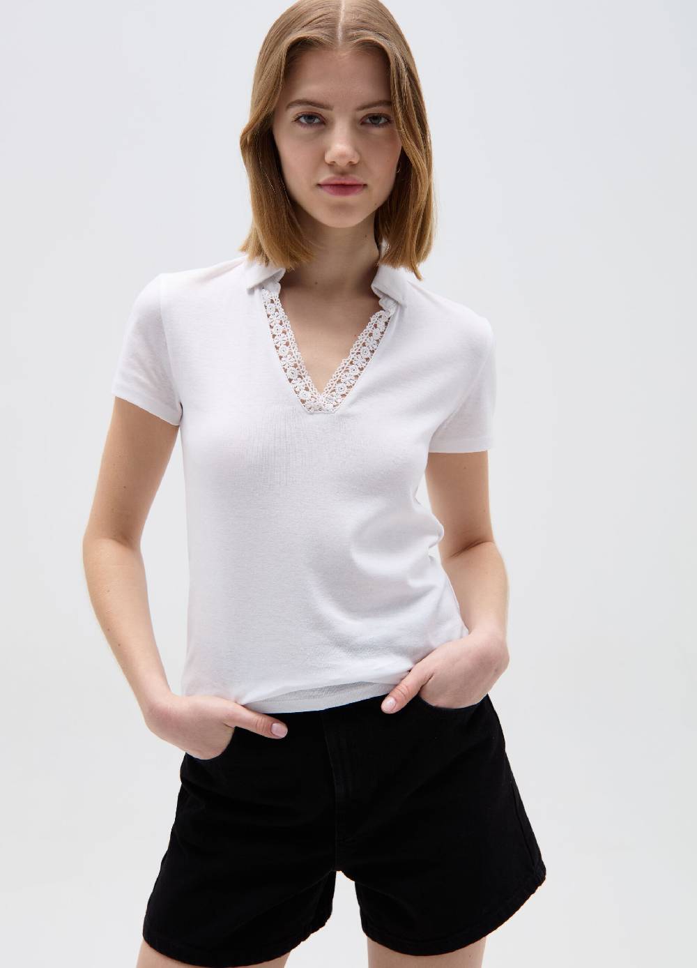 Ovs T-shirt Scollo A Polo Con Inserto Crochet