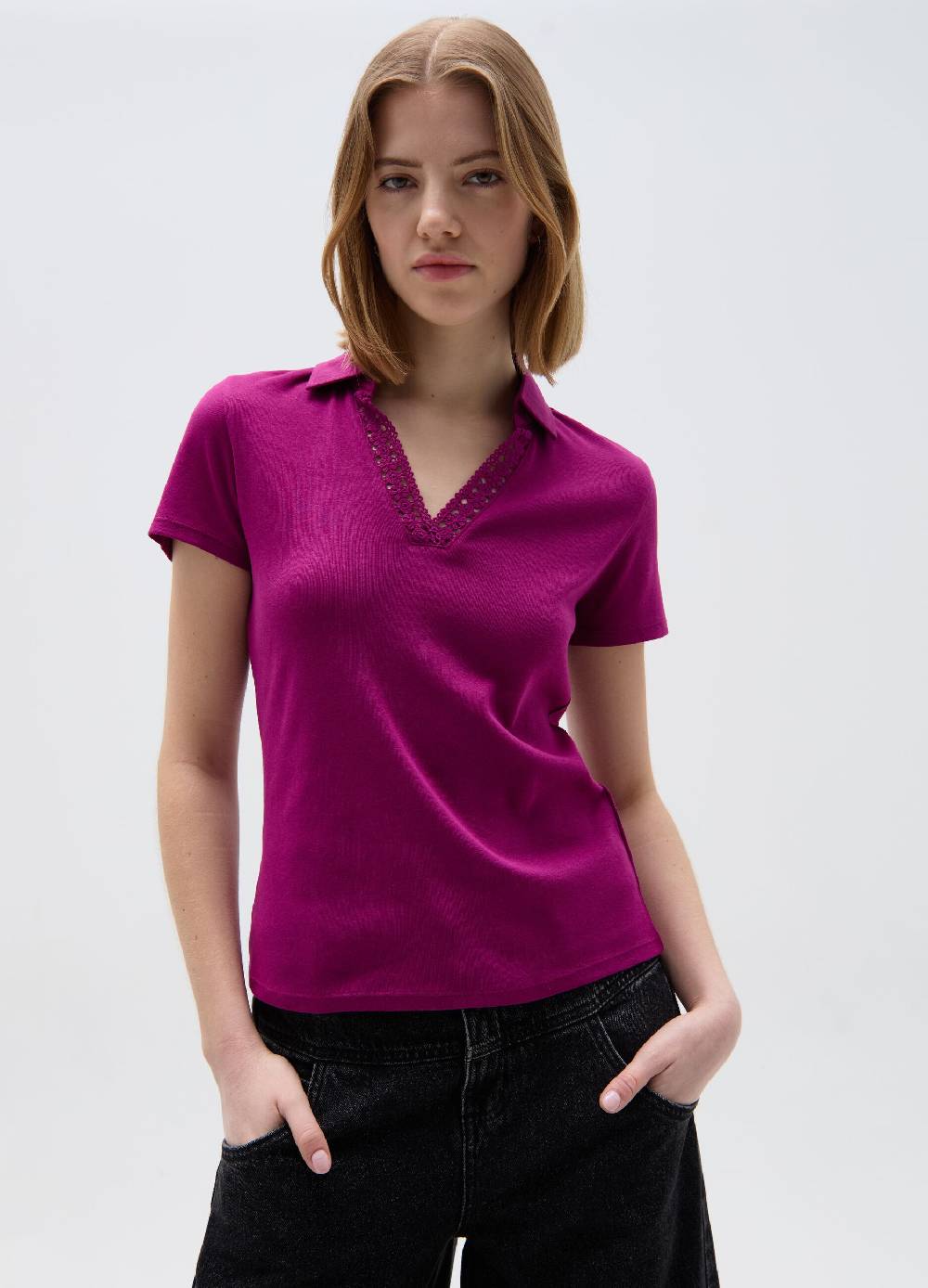 Ovs T-shirt Scollo A Polo Con Inserto Crochet