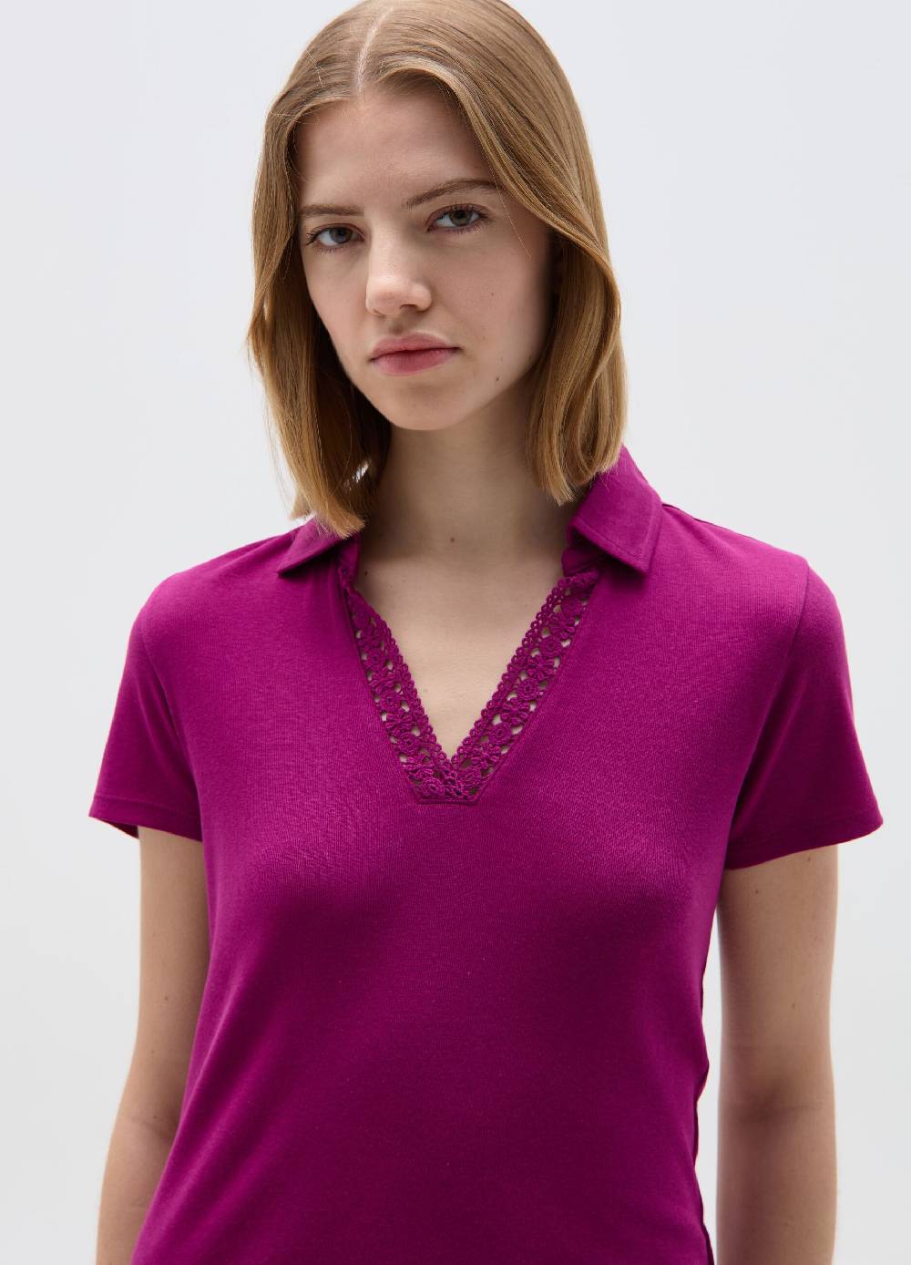 Ovs T-shirt scollo a polo con inserto crochet