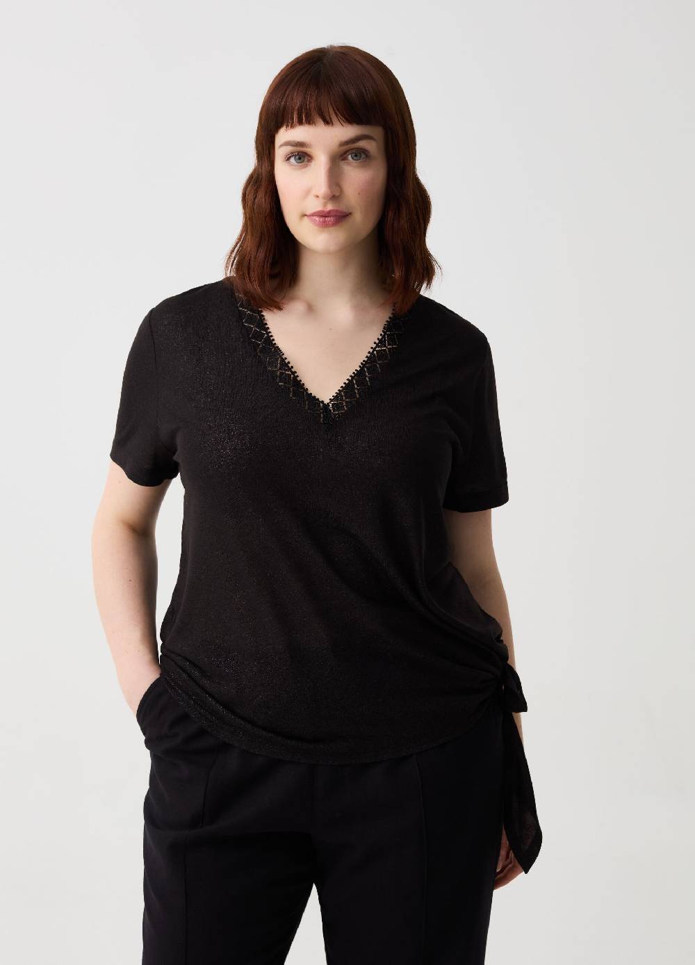 Ovs T-shirt scollo a V con profilo etnico Curvy