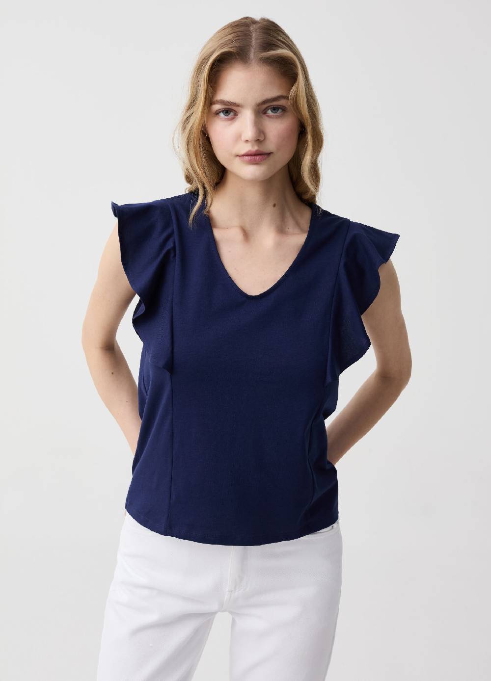 Ovs T-shirt Smanicata Con Scollo A V E Volant