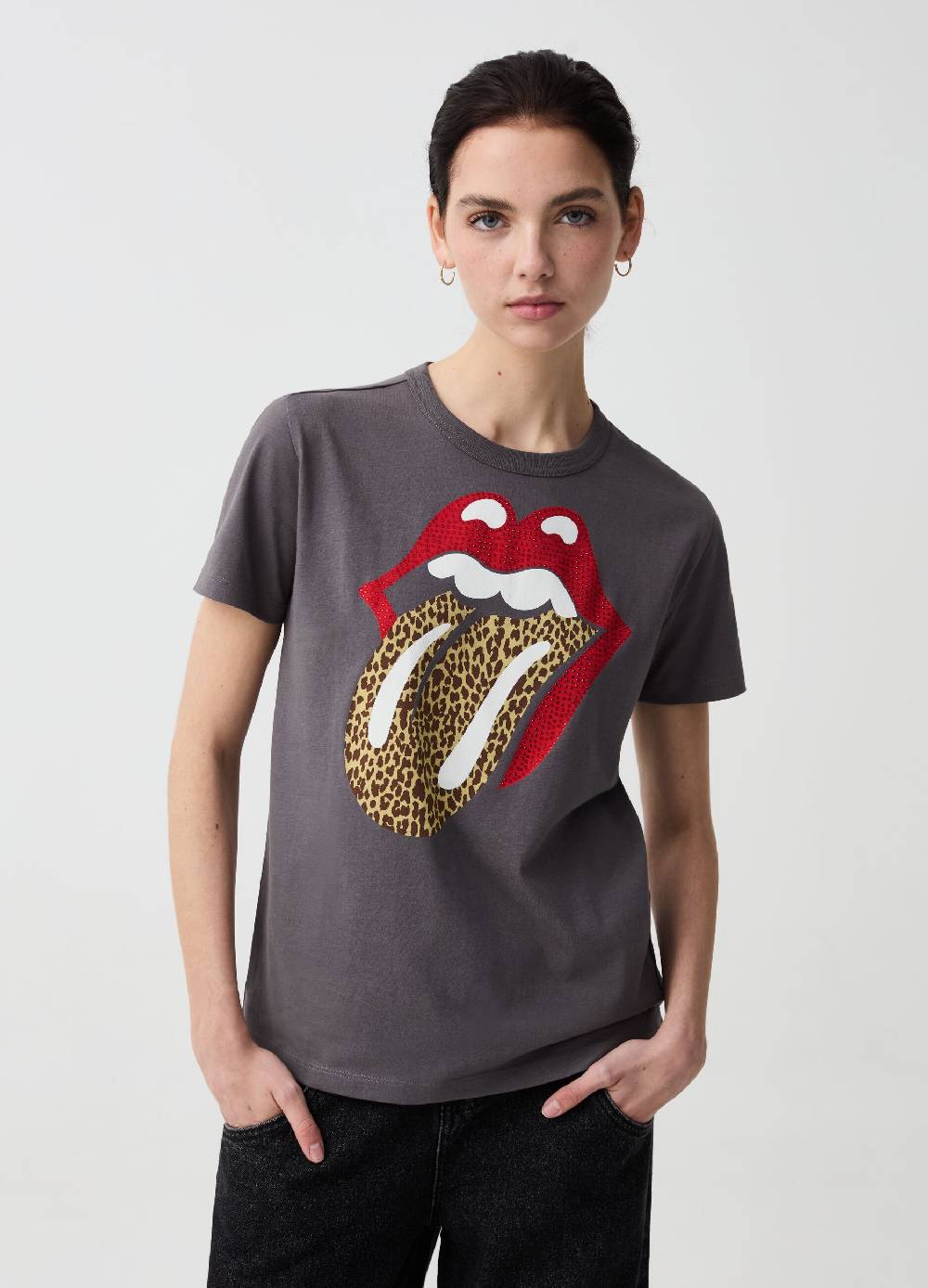 Ovs T-shirt stampa animalier logo Rolling Stones