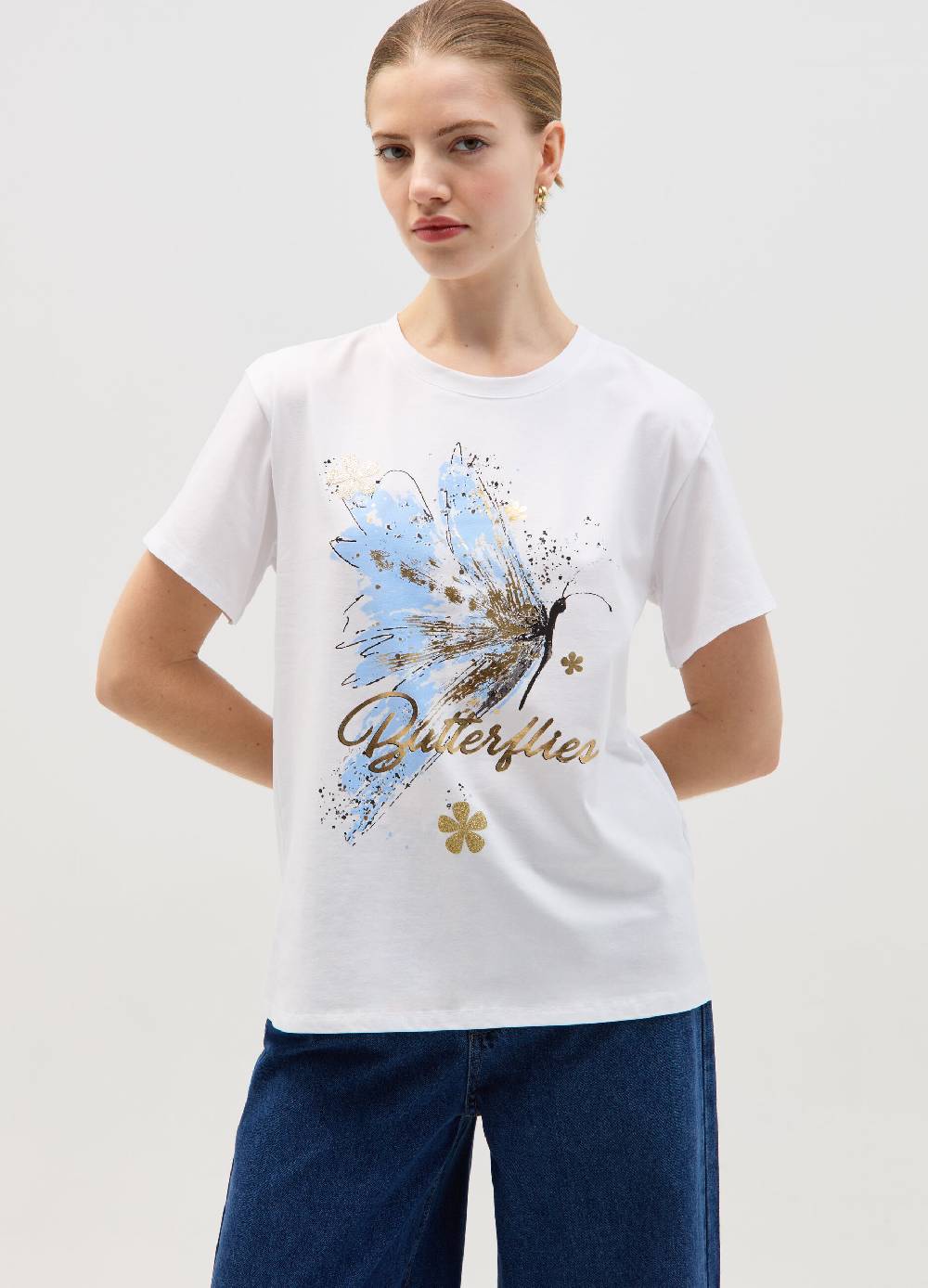 Ovs T-shirt stampa farfalla in foil