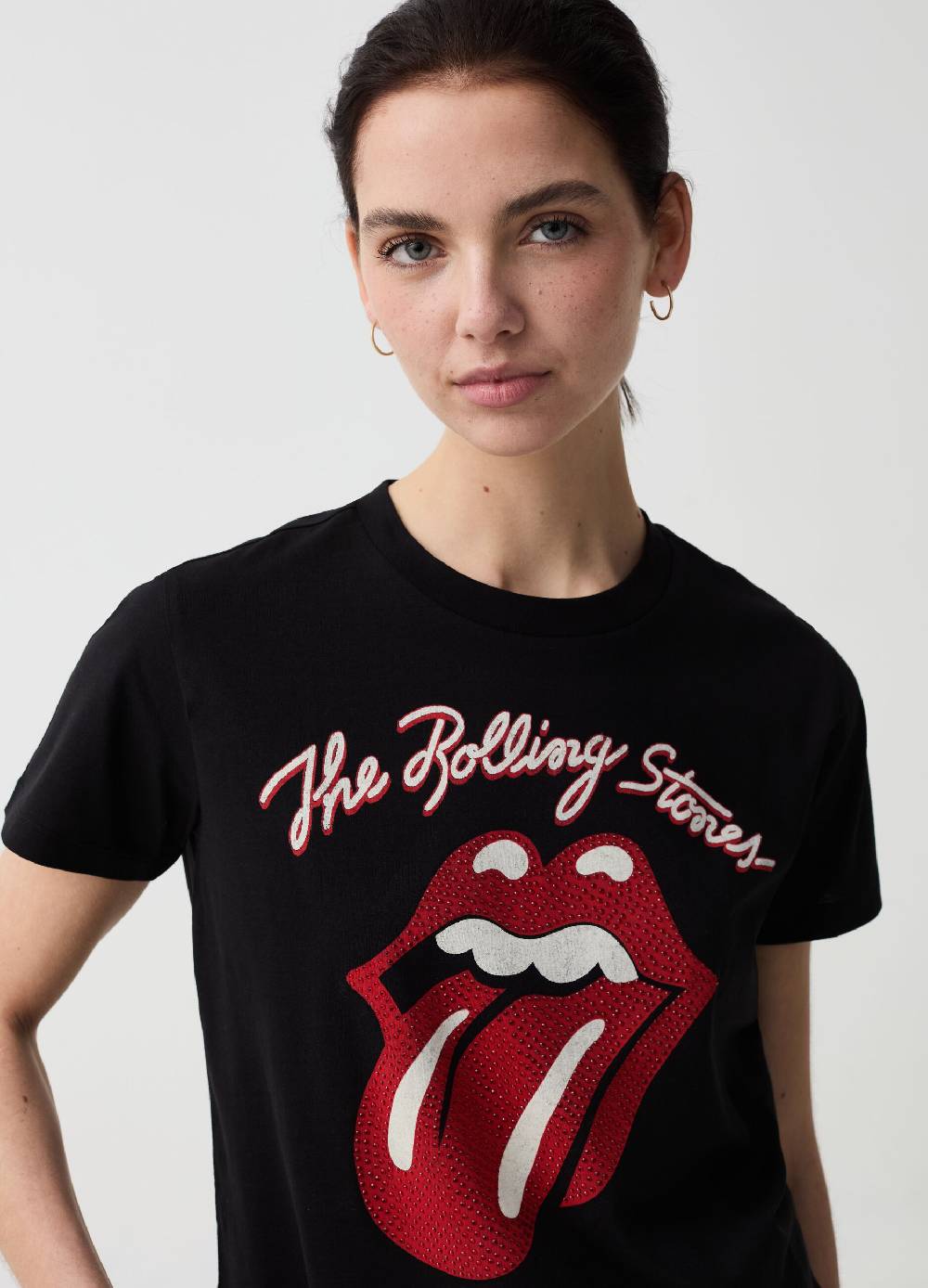 Ovs T-shirt Stampa Logo Rolling Stones Con Strass