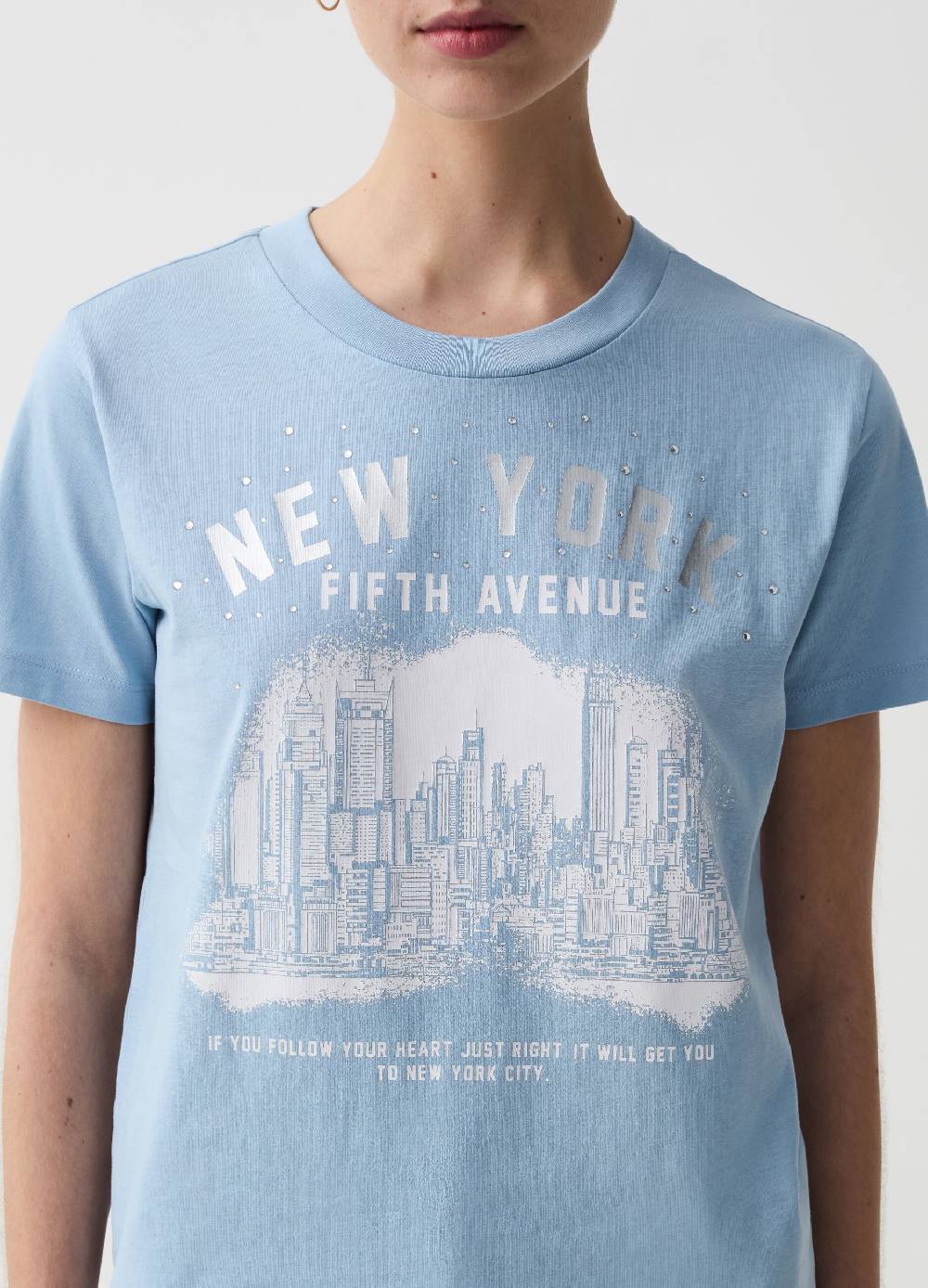 Ovs T-shirt Stampa New York Skyline Con Strass