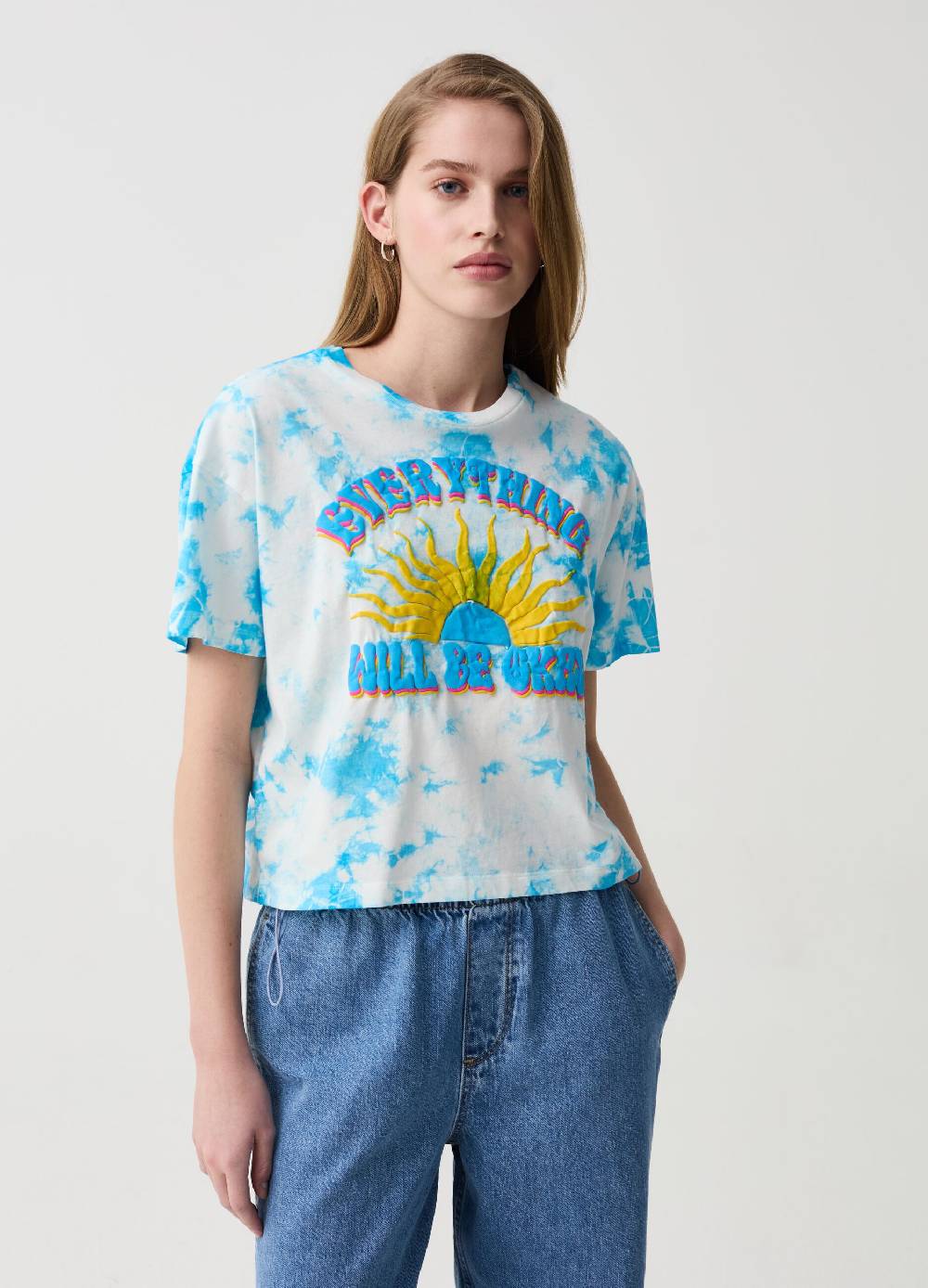 Ovs T-shirt Tie Dye con stampa lettering e sole