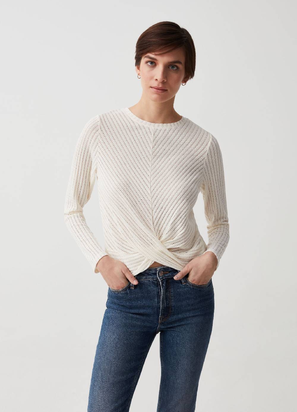 Ovs T-shirt traforata a coste diagonali