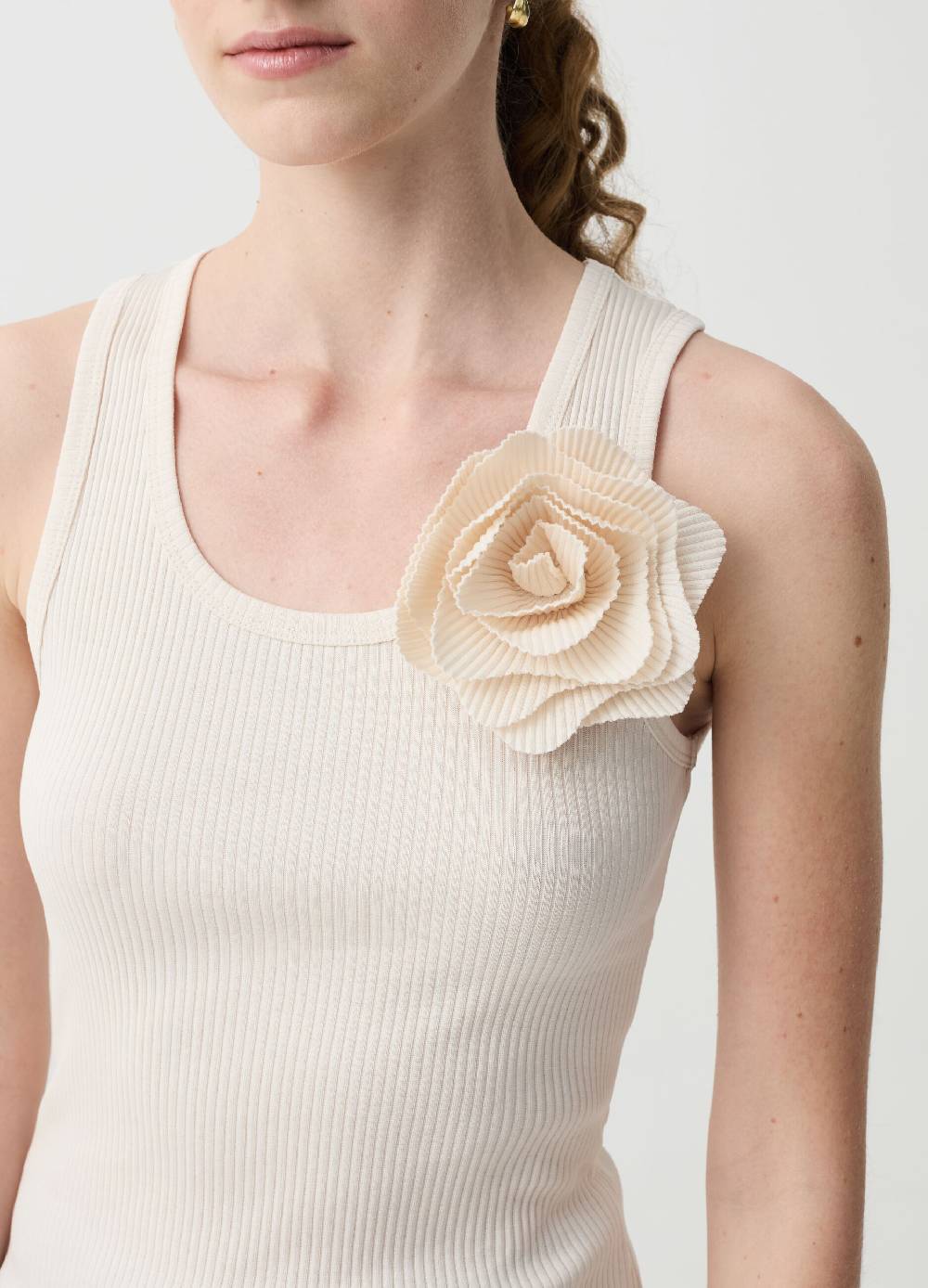 Ovs Tank Top A Costine Con Fiore