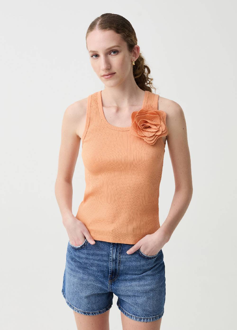 Ovs Tank top a costine con fiore
