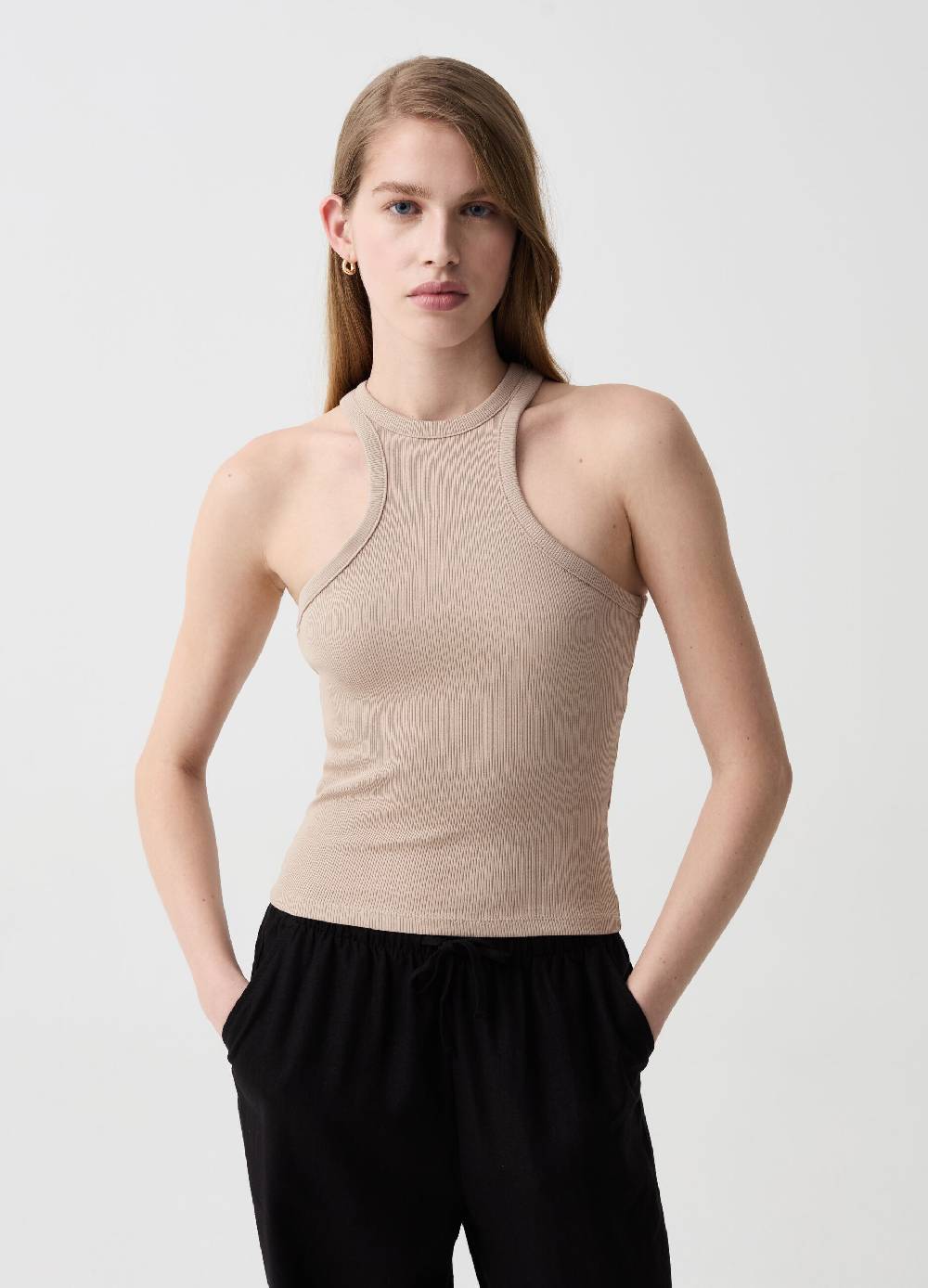 Ovs Tank Top A Costine Con Scollo Halter