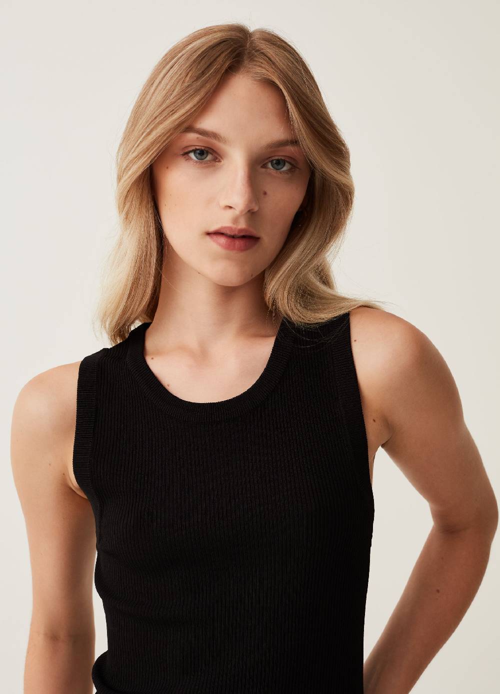Ovs Tank top a costine con scollo rotondo