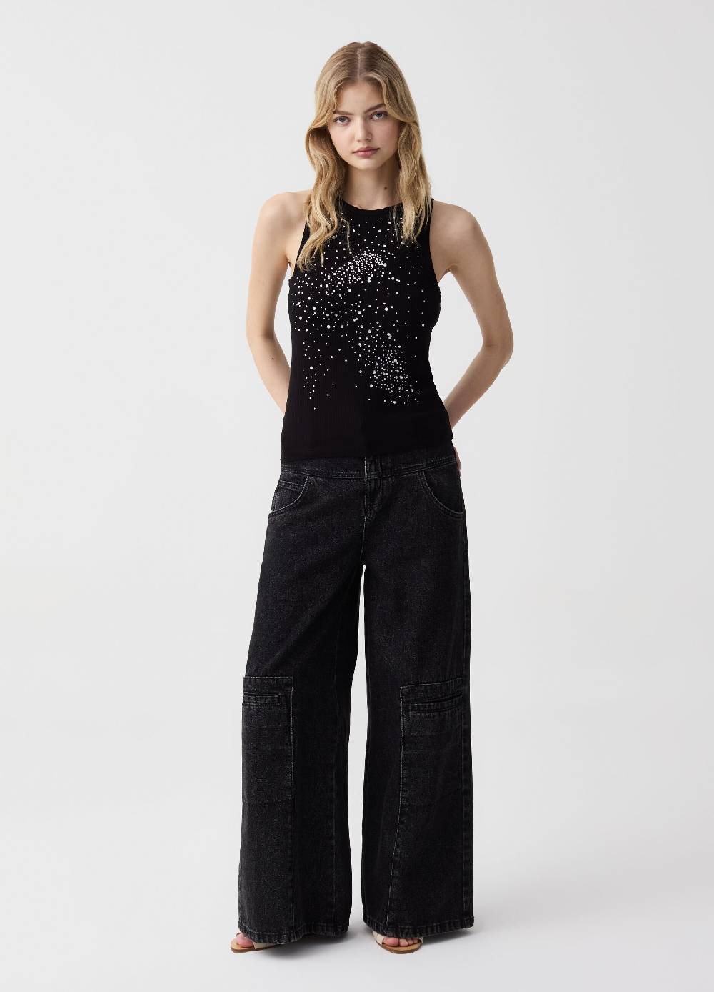 Ovs Tank Top A Costine Con Strass