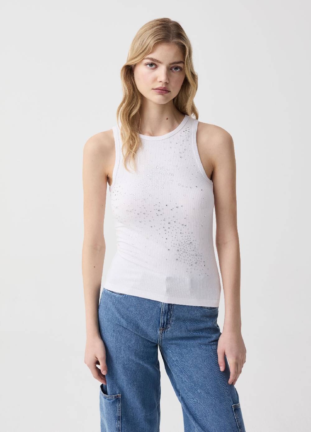 Ovs Tank top a costine con strass