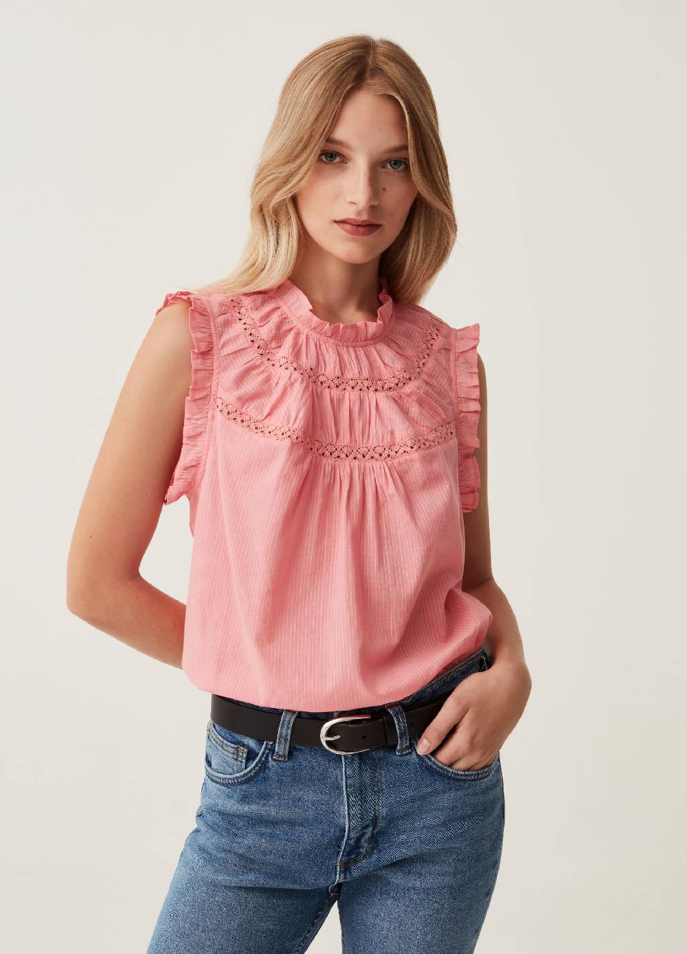 Ovs Tank top con rouches e inserti in pizzo