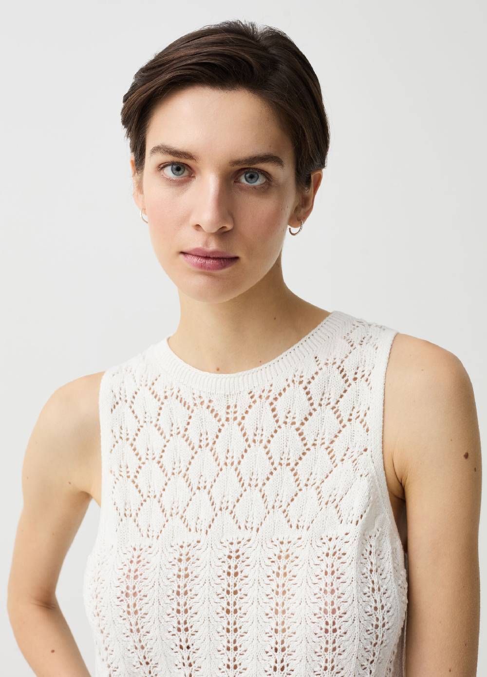 Ovs Tank Top Crochet Yoke Con Scollo Rotondo