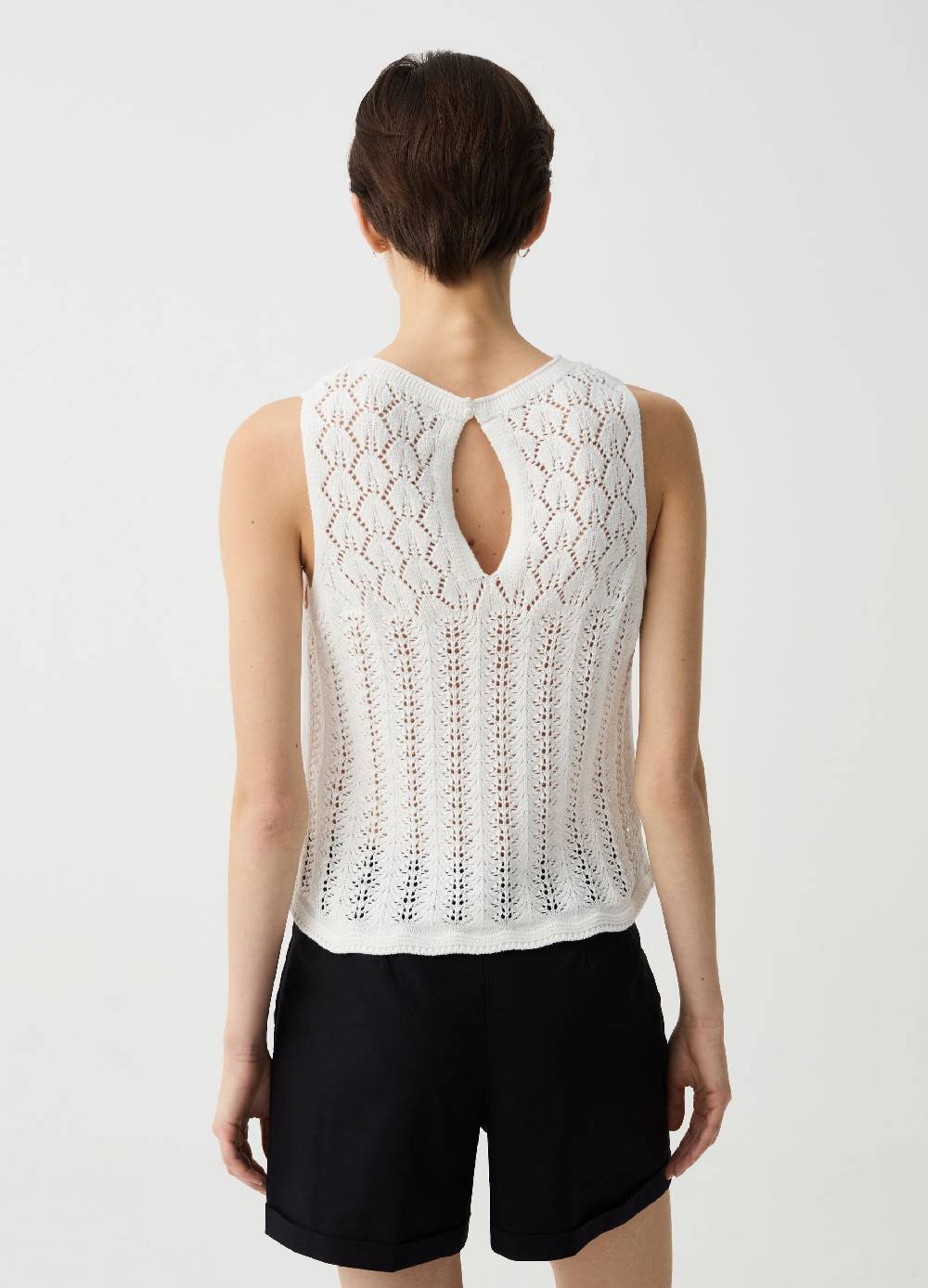 Ovs Tank Top Crochet Yoke Con Scollo Rotondo