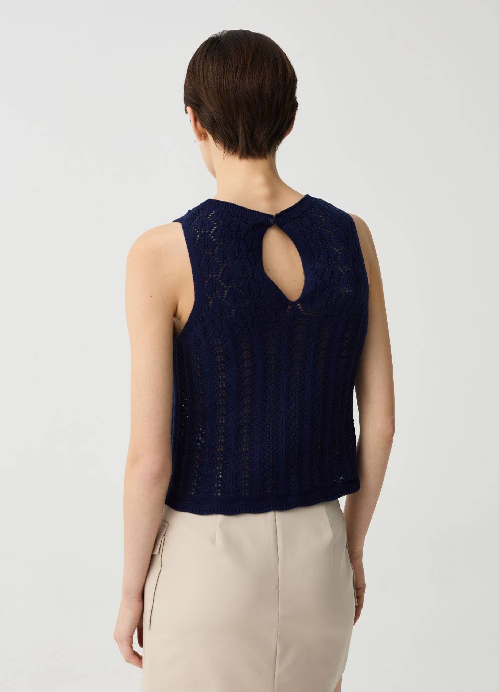 Ovs Tank Top Crochet Yoke Con Scollo Rotondo