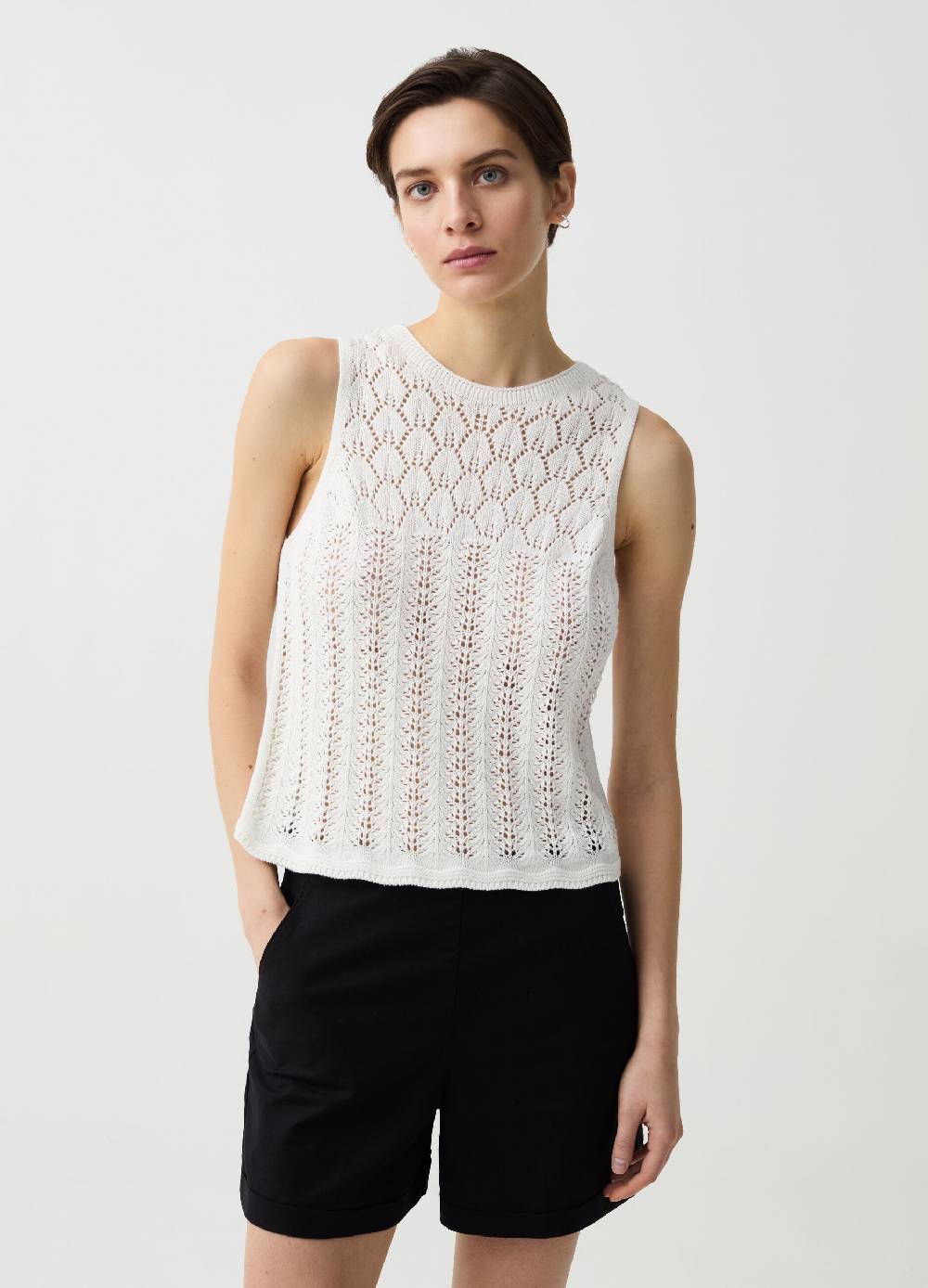 Ovs Tank top crochet yoke con scollo rotondo