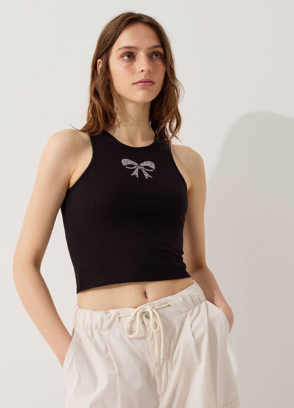 Ovs Tank top crop con fiocco in strass