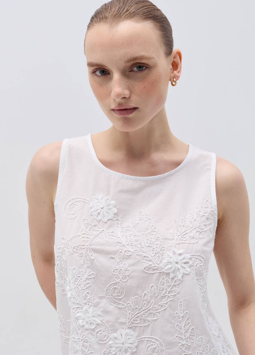 Ovs Tank Top In Cotone Con Ricamo Floreale