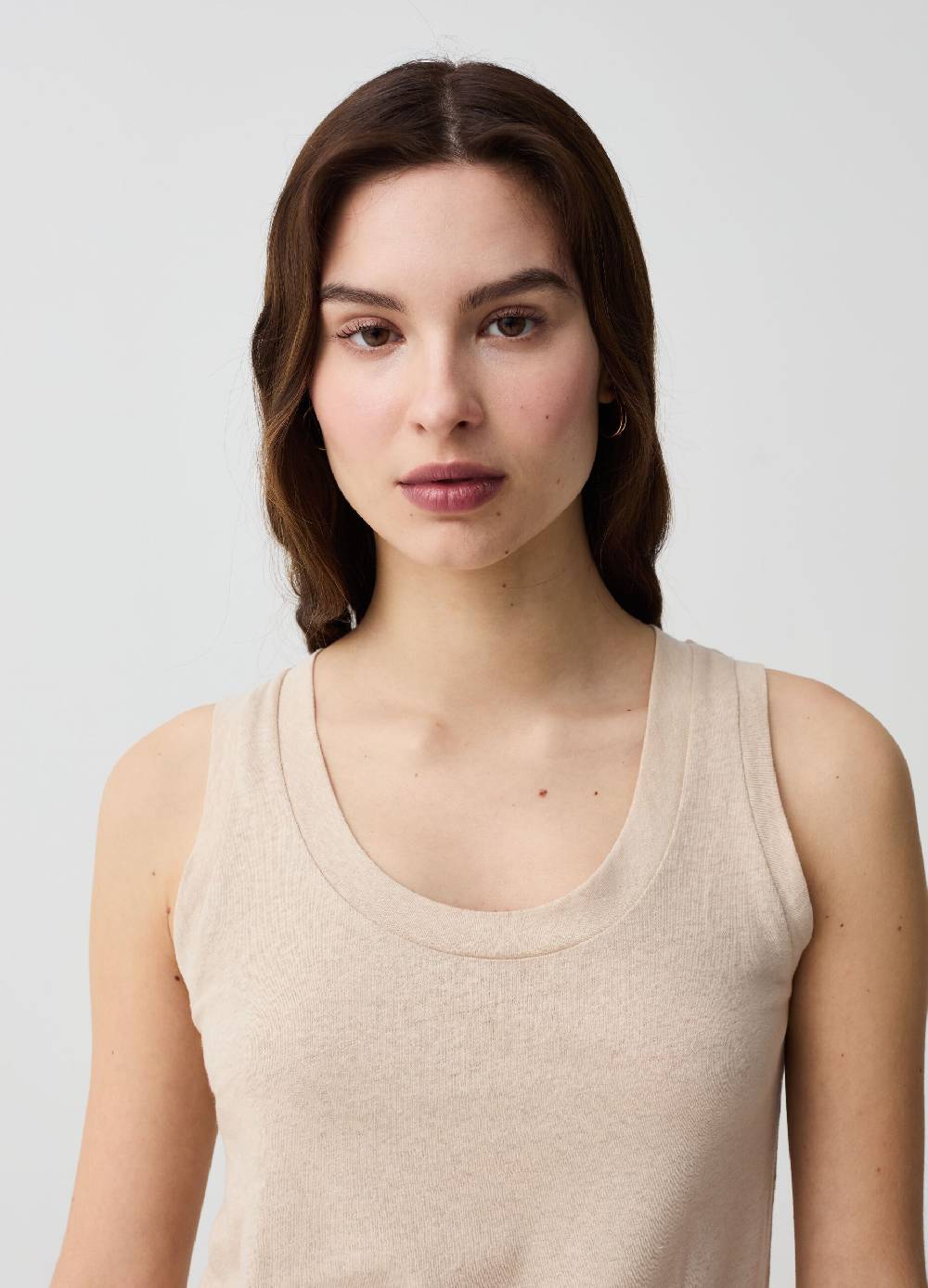 Ovs Tank Top In Lino E Cotone Con Scollo Rotondo