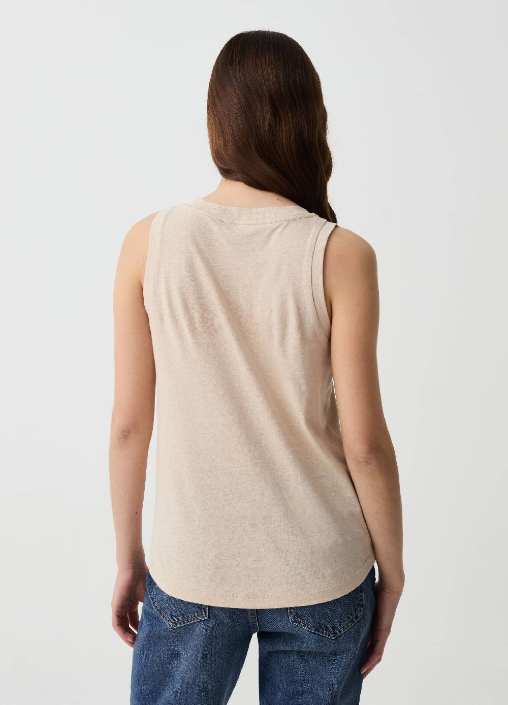 Ovs Tank Top In Lino E Cotone Con Scollo Rotondo