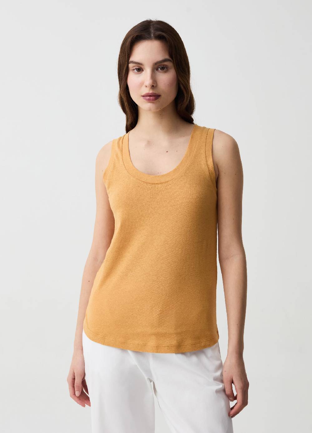 Ovs Tank top in lino e cotone con scollo rotondo