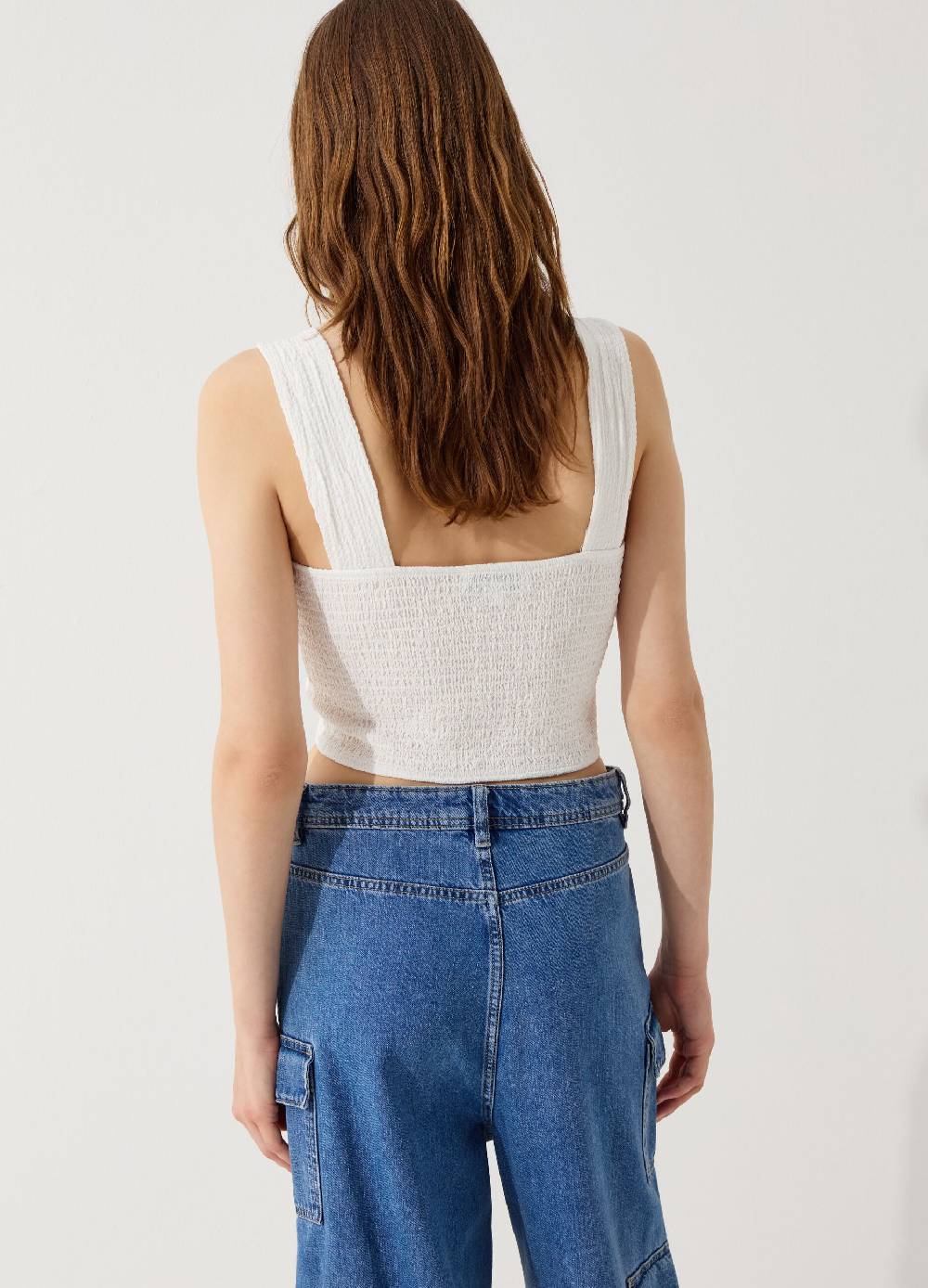 Ovs Tank Top In Punto Smock Con Fiocchetti