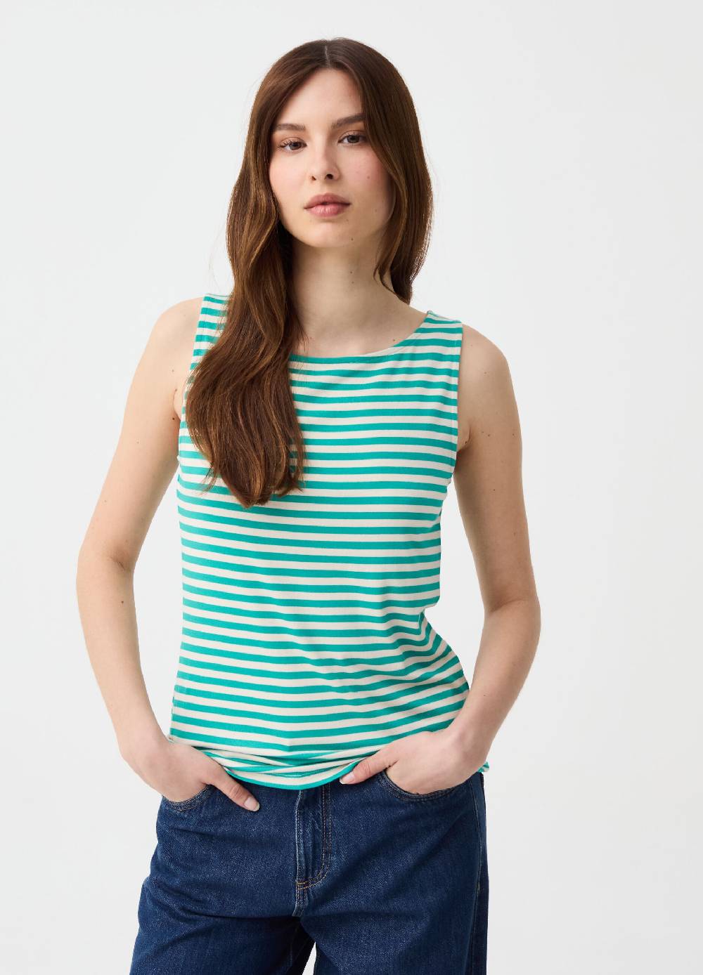 Ovs Tank Top In Viscosa Stretch A Righe