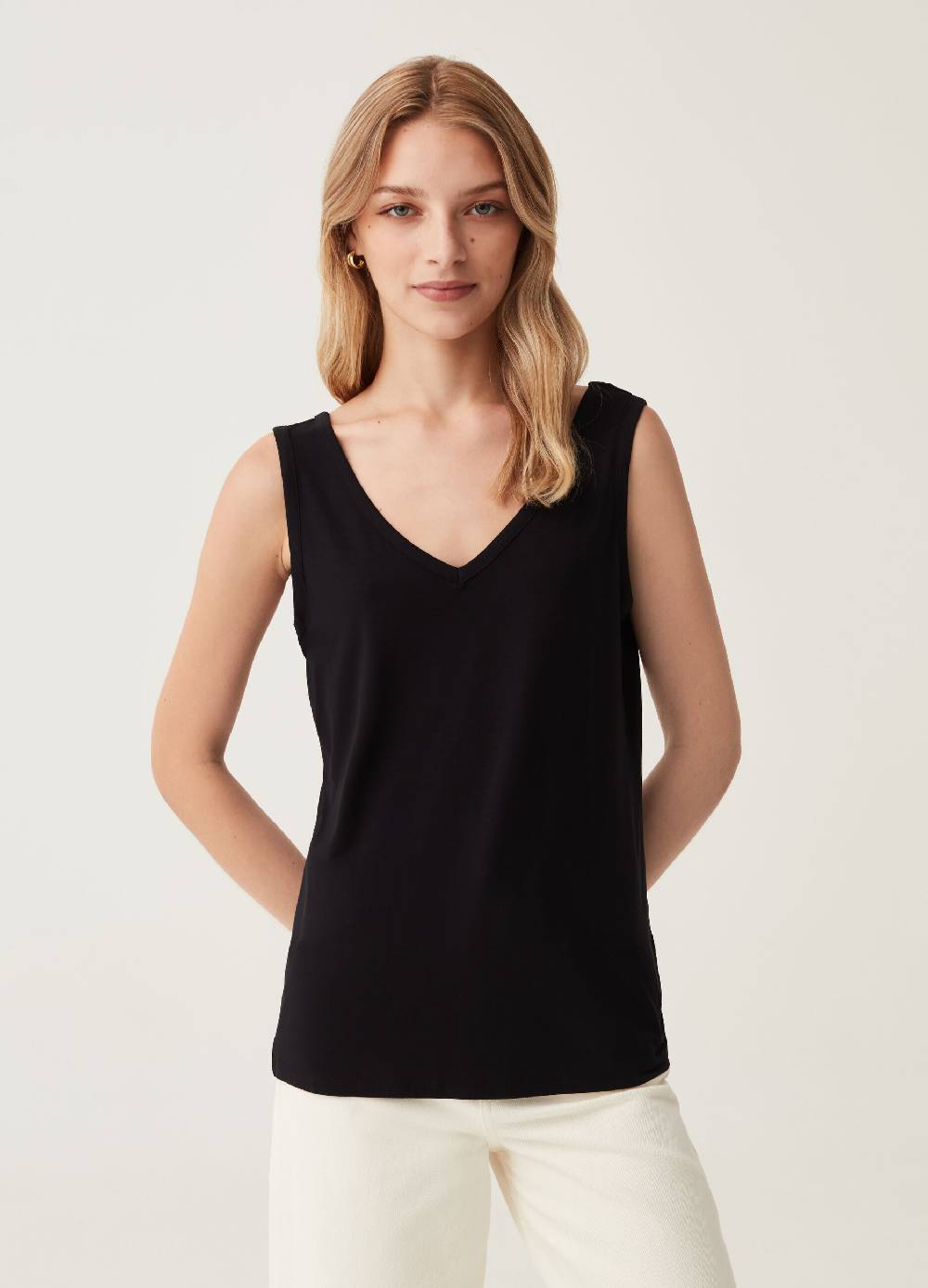 Ovs Tank Top In Viscosa Stretch Scollo A V