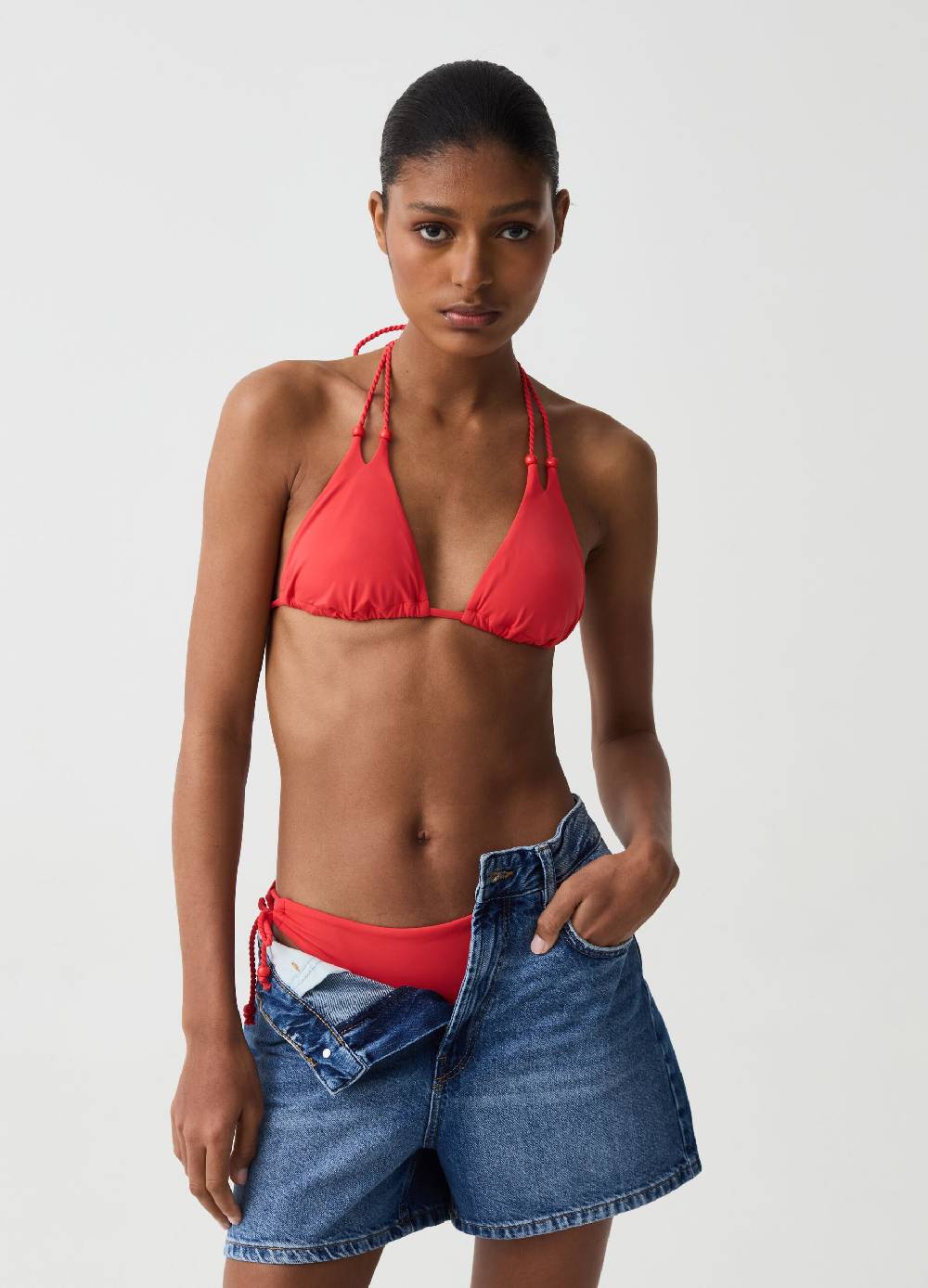 Ovs Top bikini a triangolo con cordino e perline