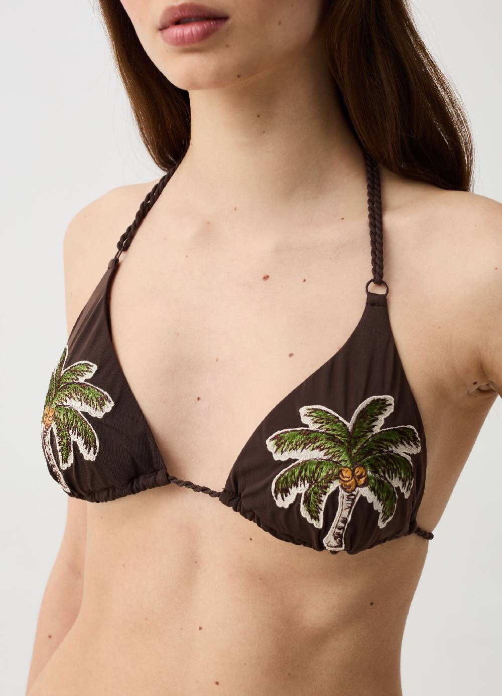 Ovs Top Bikini A Triangolo Ricamo Palme