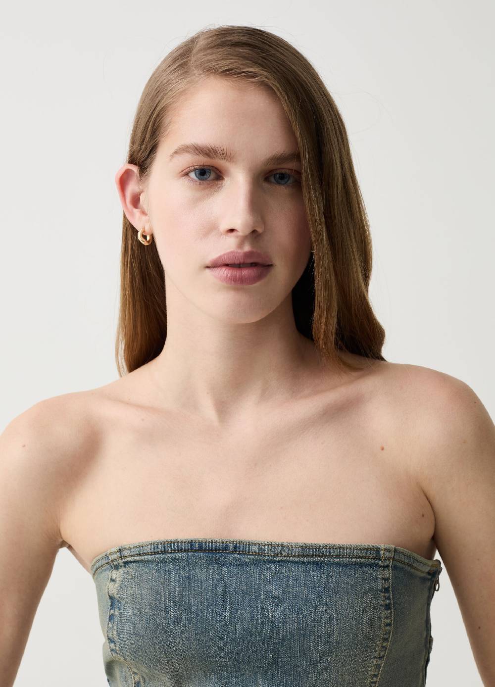 Ovs Top In Denim Con Scollo A Fascia