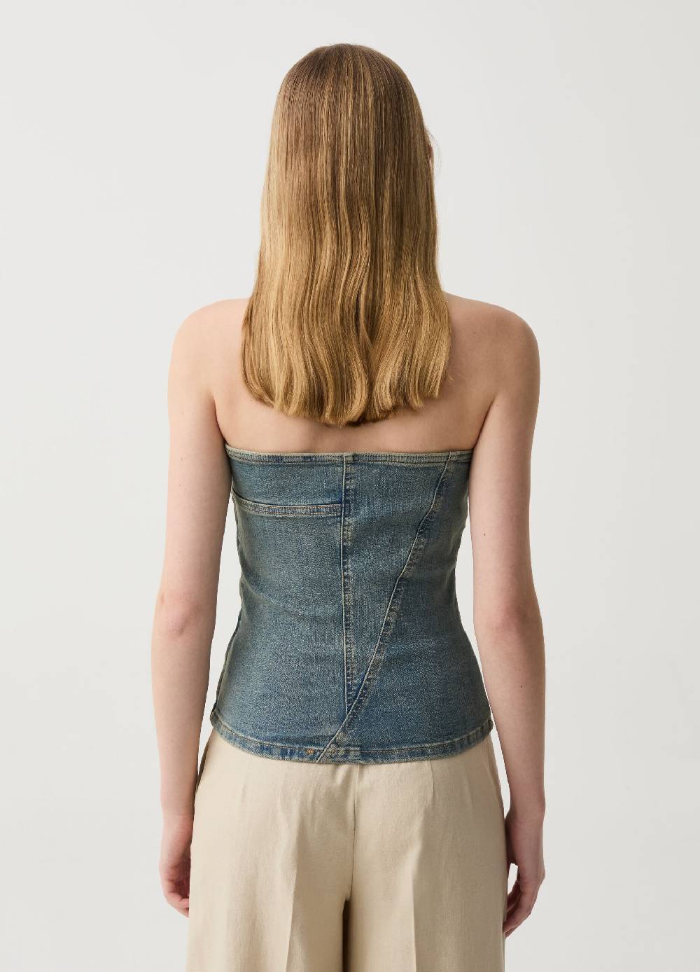 Ovs Top In Denim Con Scollo A Fascia