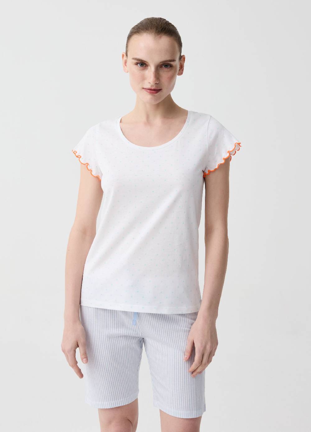 Ovs Top Pigiama A Pois Con Profili Ondulati