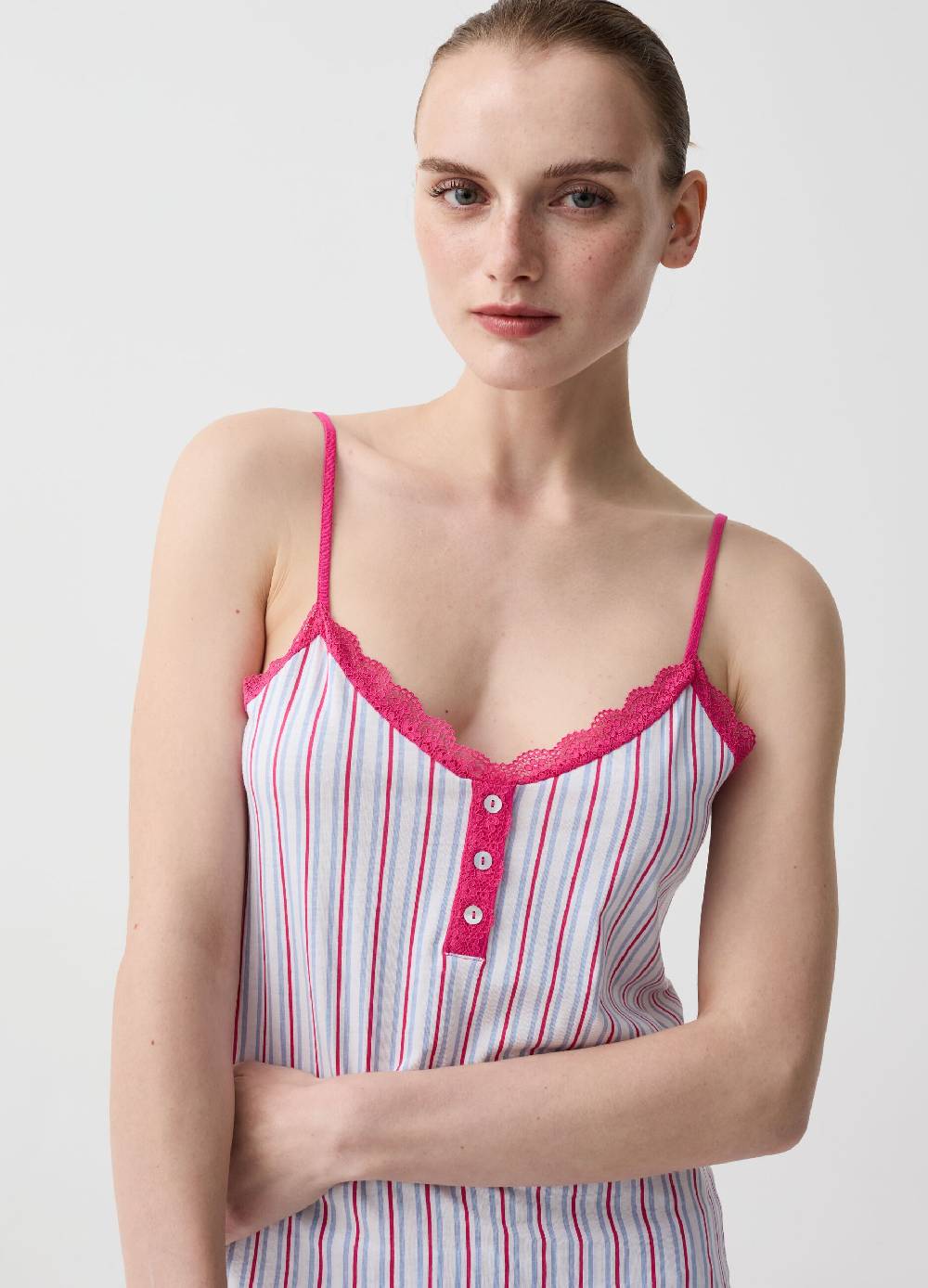 Ovs Top Pigiama A Righe Con Scollo Serafino A V