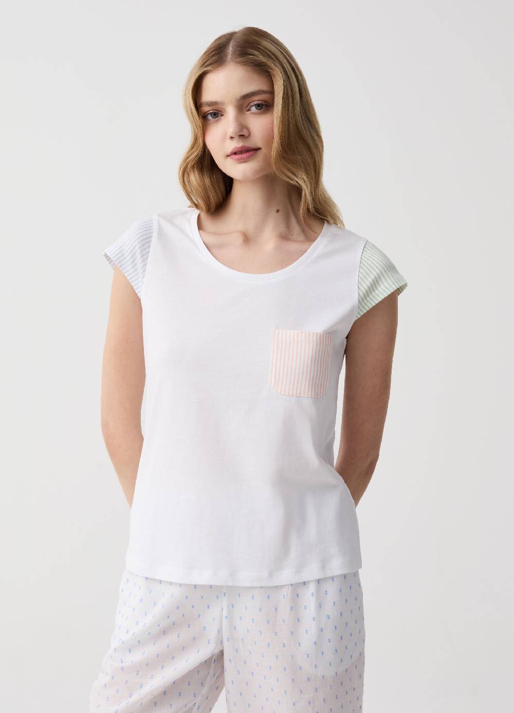 Ovs Top pigiama con maniche e tasca a righe