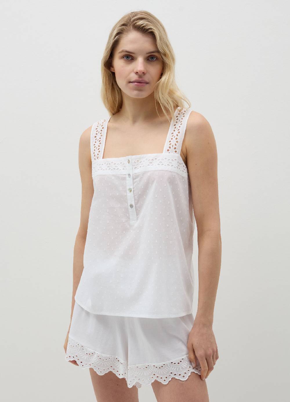 Ovs Top Pigiama In Cotone Dobby Con Sangallo