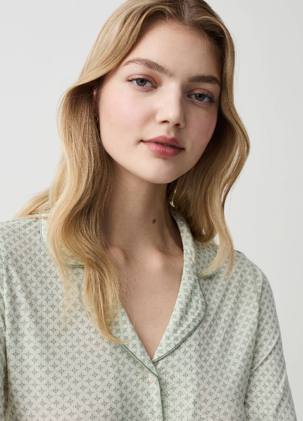 Ovs Top Pigiama In Viscosa Con Micro Fantasia