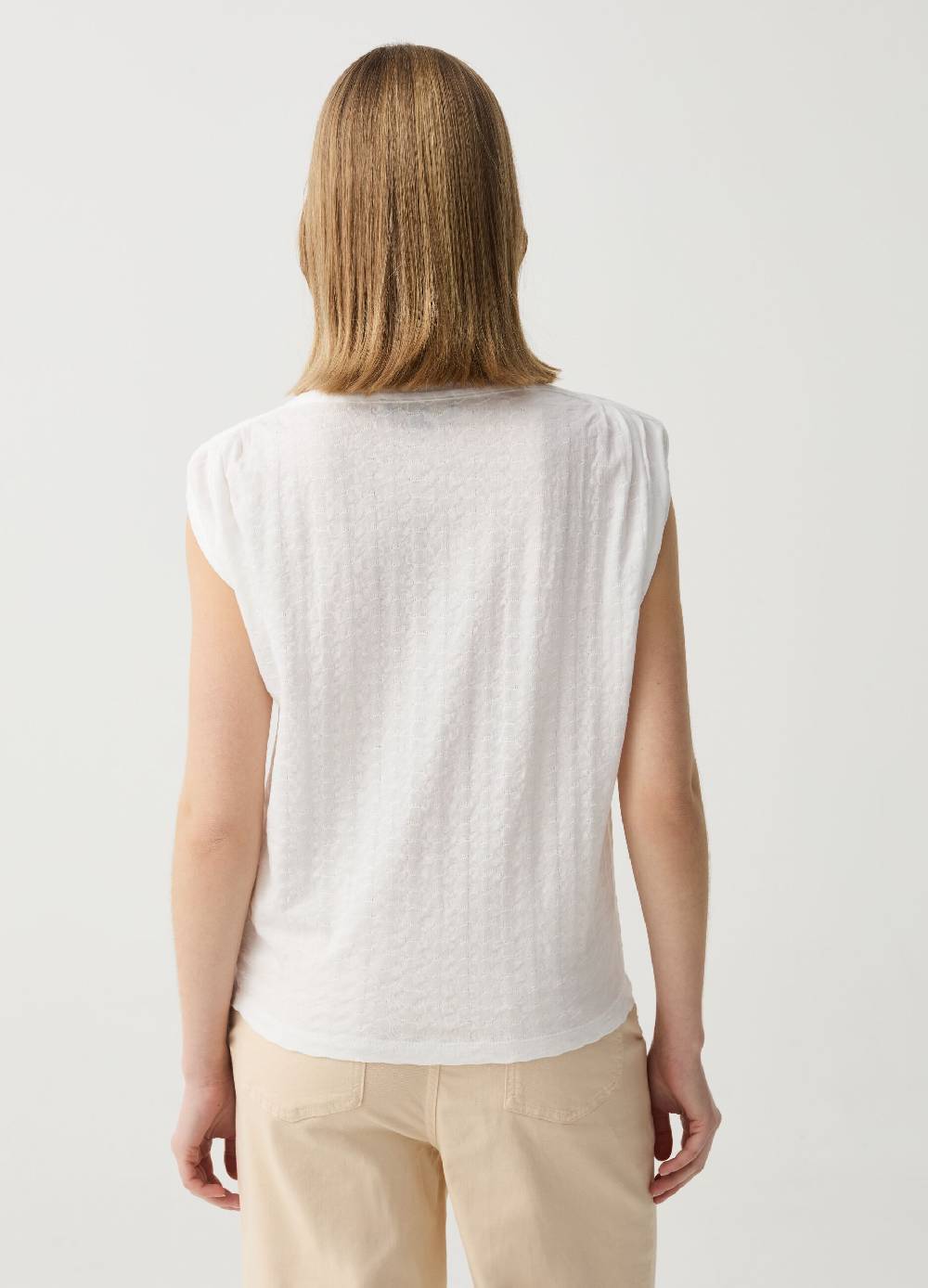 Ovs Top Smanicato In Jersey Con Trama Lavorata