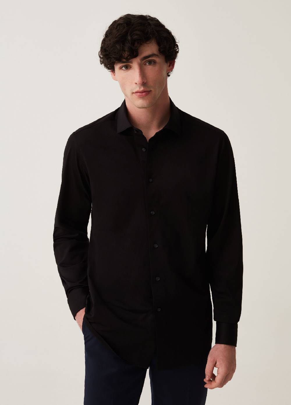 Ovs Travel Shirt Slim Fit In Maglia Tinta Unita
