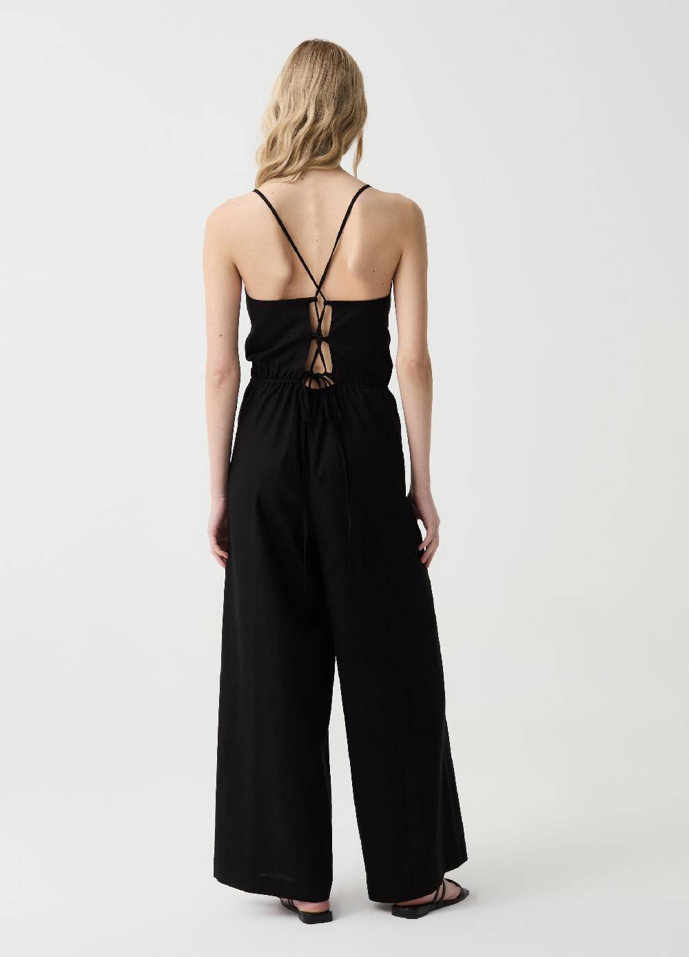 Ovs Tuta Intera Lunga Wide Leg In Lino E Viscosa