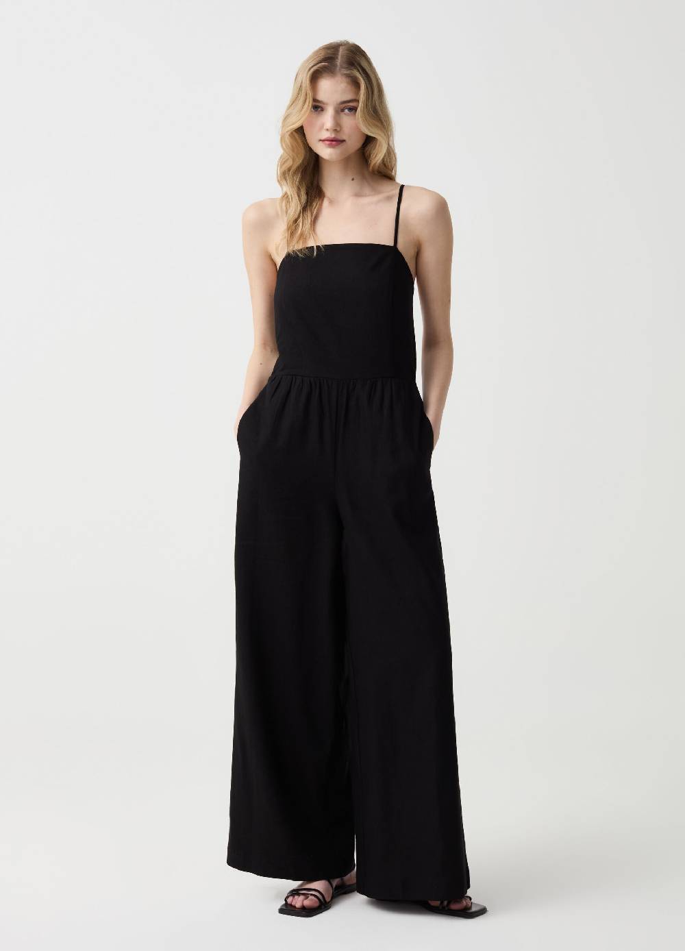 Ovs Tuta intera lunga wide leg in lino e viscosa