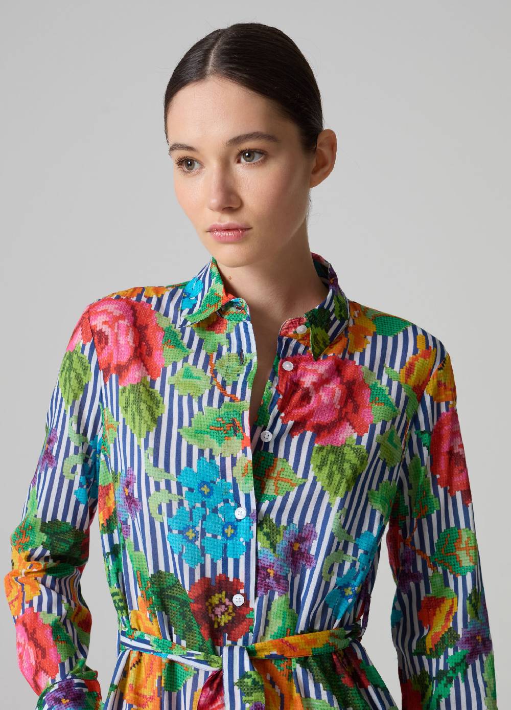 Ovs Vestito Chemisier A Righe Con Disegno A Fiori